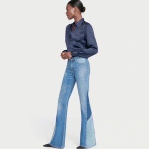 Frame Denim Le High Flare Diagonal Block in Kingsley